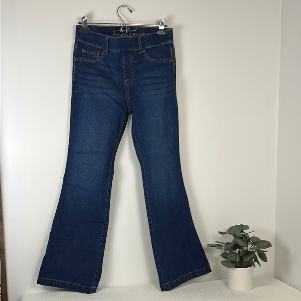 Blue Flare Wide Leg Jeans with Mid-Rise Waist